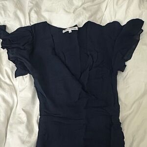 Navy Reformation Ruffle Sleeve Dress